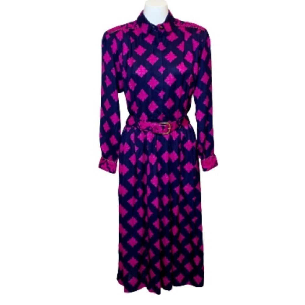 Vintage 80’s California Design Dorothy Samuel floral long sleeve belted dress